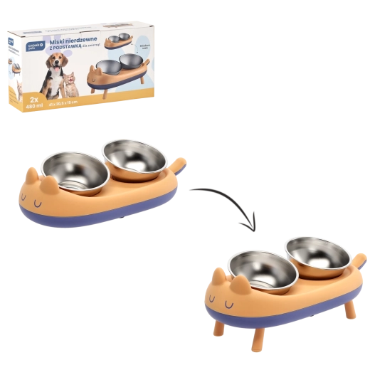 Verhoogde dubbele standaard met roestvrijstalen bakken voor honden en katten 41 × 20,5 × 15 cm