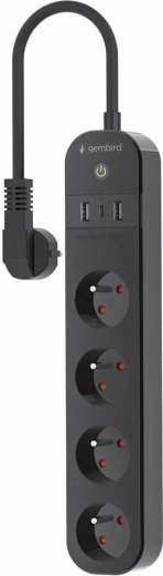 Multiprise parafoudre intelligente Tuya Wi‑Fi 4× prises FR, 2× USB‑A et 1× USB‑C, noire