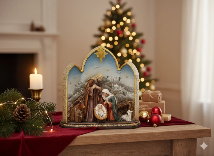 Nativity figurine with Holy Family and LED star 21 × 10 × 21 cm