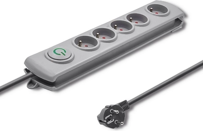 Surge-protected power strip with 5 outlets, 3 m, gray
