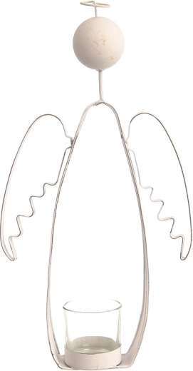 Decorative Angel Candle Holder, White Metal and Glass, 28 cm