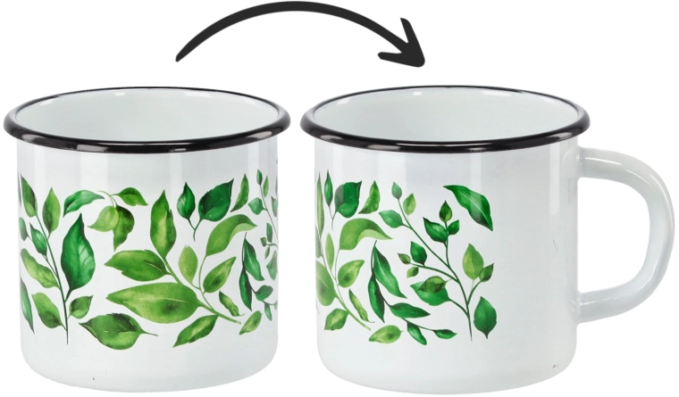 Mug émaillé 1 l 11 cm blanc avec motif de ficus