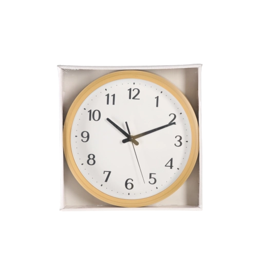 Horloge murale ronde 28 cm blanche avec cadre marron