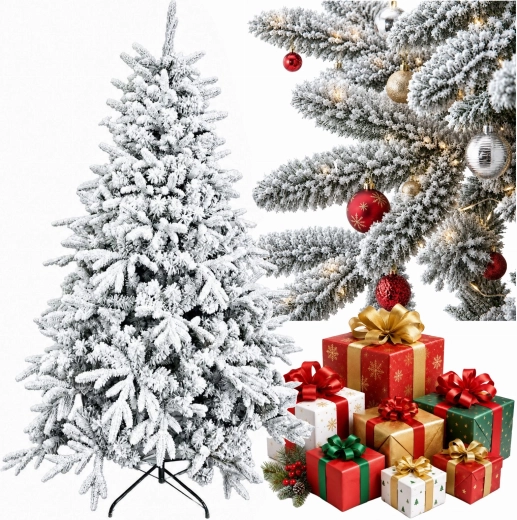 Premium artificial spruce – dense, heavily snow-flocked, with stand 180 cm
