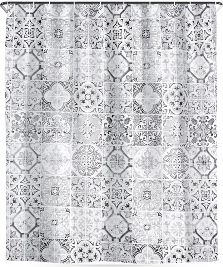 Rideau de douche avec crochets, imperméable, motif carrelage 180 × 180 cm