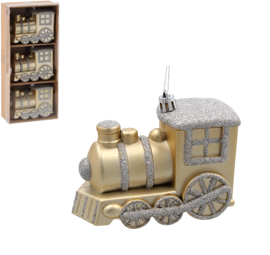 Set van kerstornamenten locomotief, goud, 3 stuks