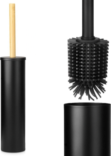 Brosse WC en silicone Vilde avec support noir 37,5 cm