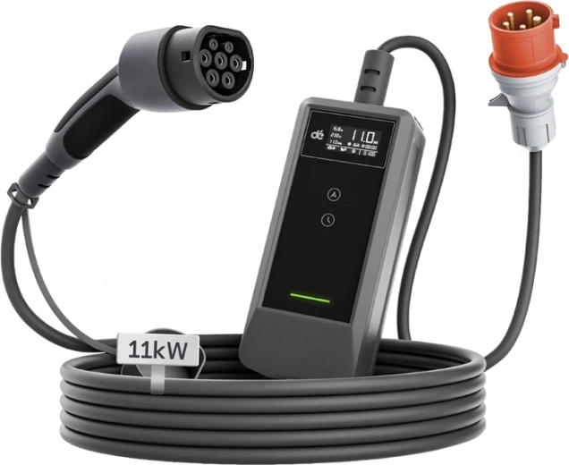 Draagbare DEPOW-lader voor elektrische voertuigen, 11 kW, met kabel van 20 m, type 2