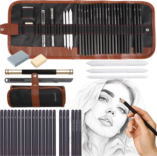 Maaleo – kit professionnel de croquis dans une trousse enroulable, 29 pièces