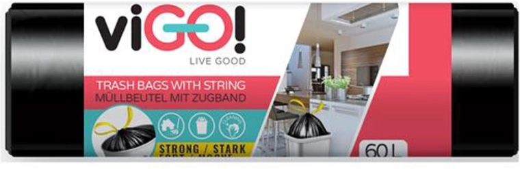 Drawstring trash bags 60 l VIGO, 15 pcs