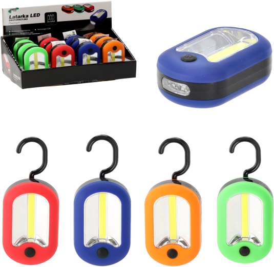 Dual-function LED flashlight with hook, assorted colors