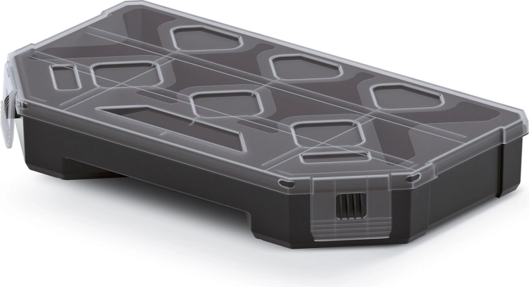 Organizer with dividers 243 × 142 × 40 mm, black with transparent lid