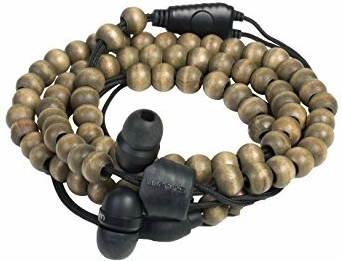 Wraps Natural Walnut brown in-ear headphones with wooden beads