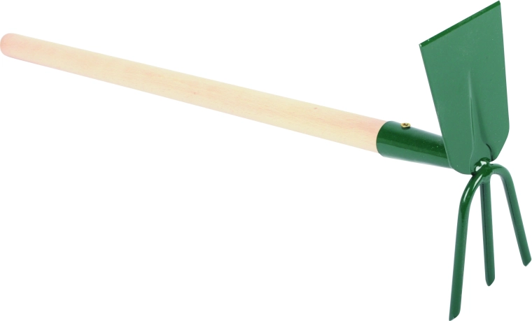 Schoffel met snijblad en 3 tanden met houten steel 50 cm