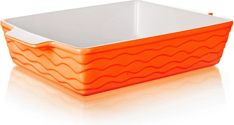 Keramik-Auflaufform Culinaria, rechteckig 33 × 21 cm, orange-weiß