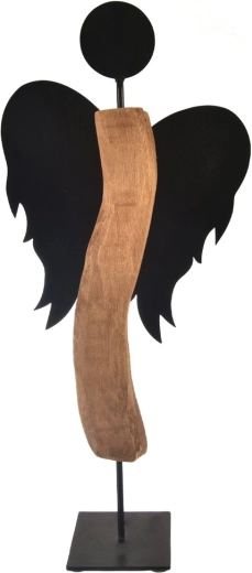 Angel made of mango wood and black metal sheet Black, 65 cm