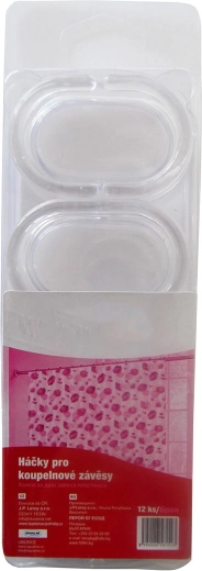 Haken voor badkamer-douchegordijn – transparant plastic, 12 stuks