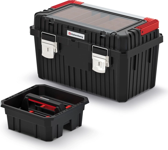 Heavy Tool Box with Metal Handle and Locks, 585 × 360 × 337 mm, Black
