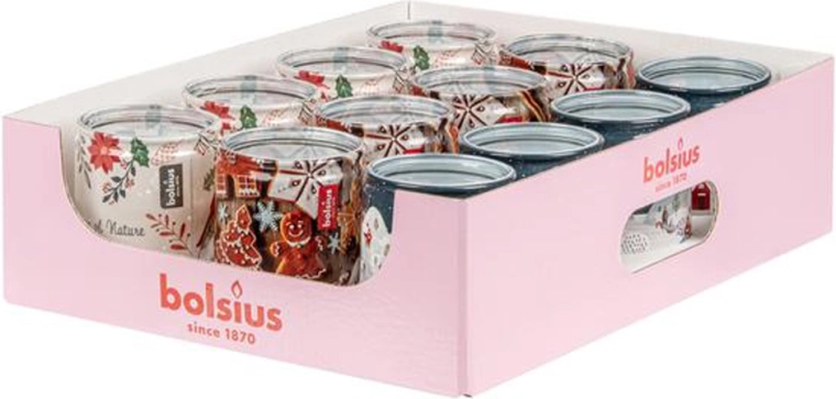 BOLSIUS Kerzen – Geschenk-Display, Mix aus Düften und Farben, 12 Stk.