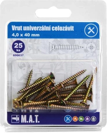 Universele schroeven, volledig schroefdraad 4 × 40 mm, verzinkt, 25 stuks