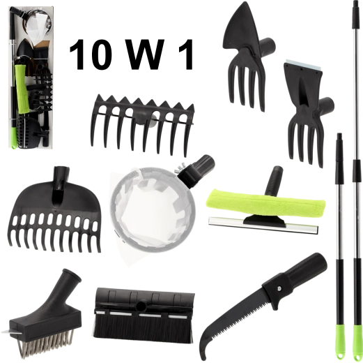 10-in-1 garden tool set with telescopic handle