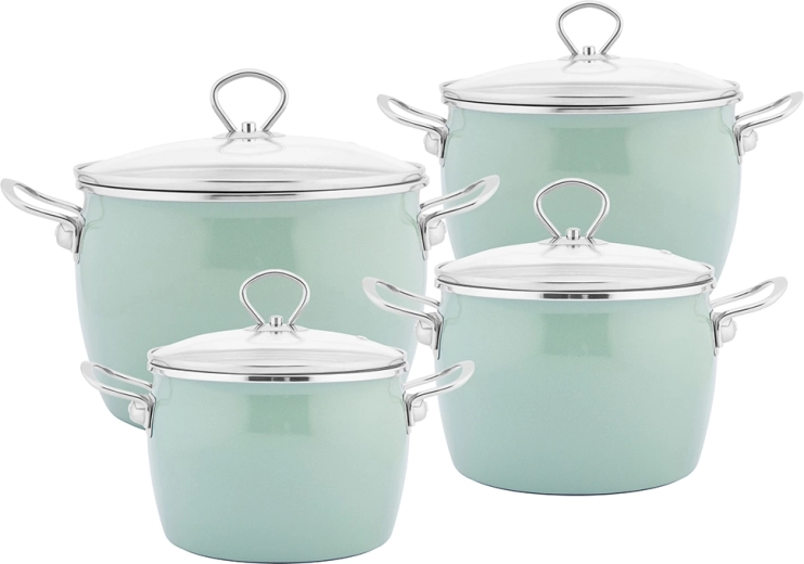 Enamel Cookware Set Balbina, 8 Pieces, Sage