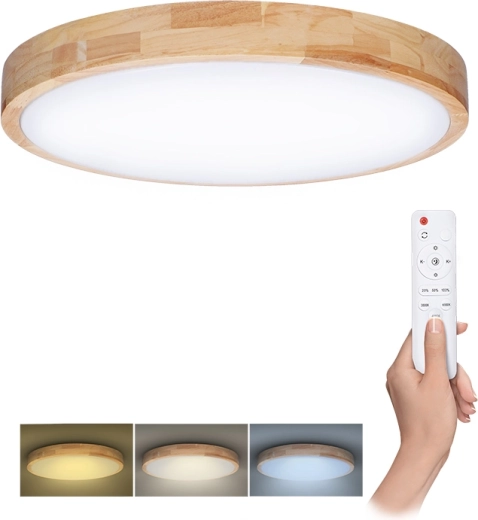 Solight LED plafond- en wandlamp Solid Oak met afstandsbediening 48 W 39 cm dimbaar CCT
