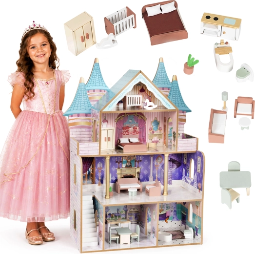 Ecotoys wooden dollhouse Bella – princess castle with 4 floors