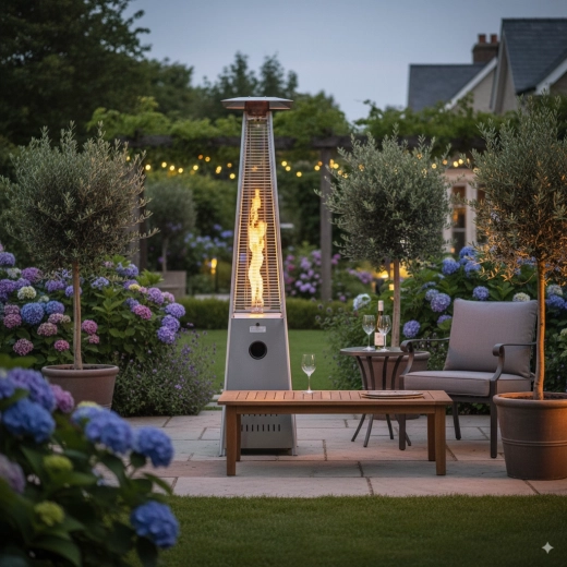 Chauffage extérieur au gaz en acier inoxydable 227 cm – design carré