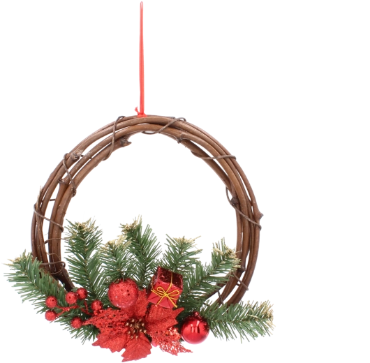 Hängender Weihnachtskranz aus Rattan 30 cm rot