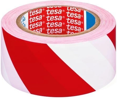 Selbstklebendes Warnband 50 mm × 33 m rot‑weiß TESA