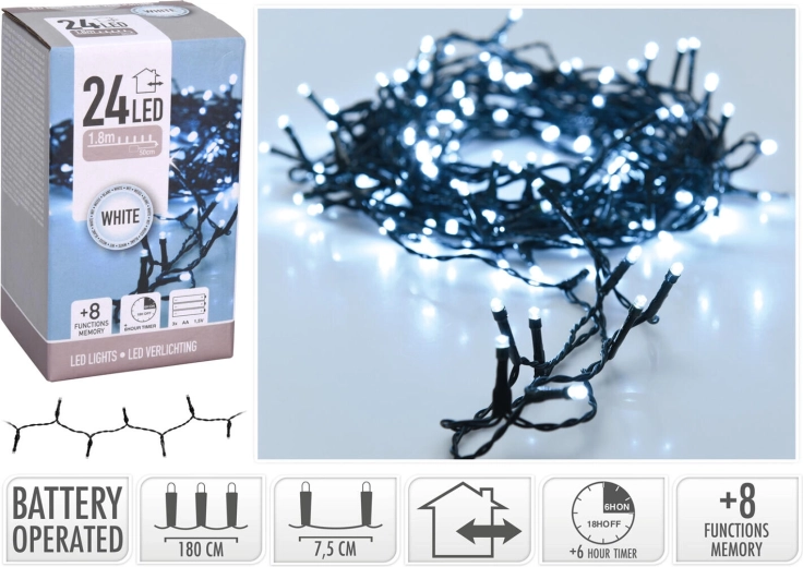 Christmas LED lights 1.8 m cool white with timer - 1 piece