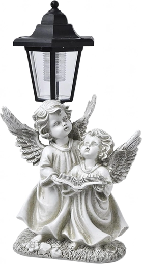 Solarlampion met twee engeltjes voor op het graf en in de tuin - 1 stuk