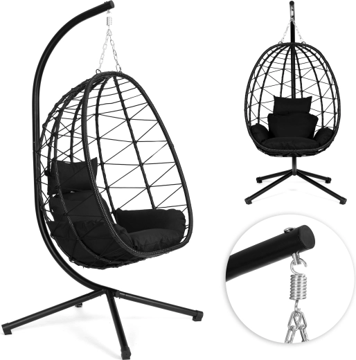Hanging garden egg chair with cushions up to 120 kg, black, MultiGarden