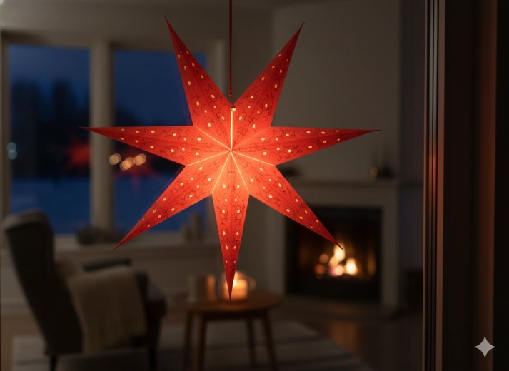 Papieren kerstster 60 cm rood met gouden borduursel