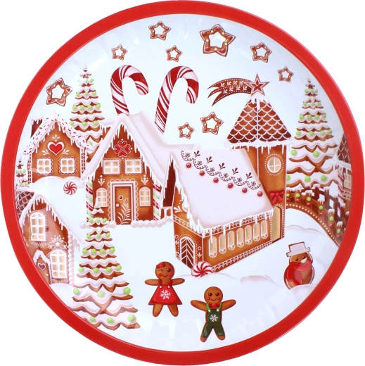 Round Tin Tray Gingerbread Village 26 cm