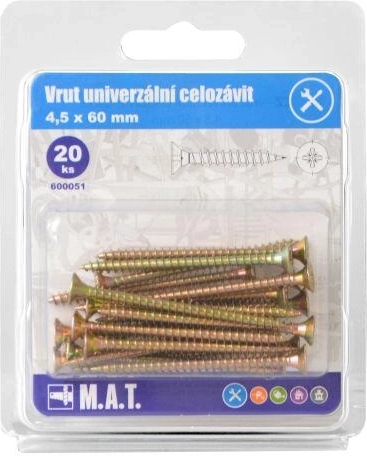 Universal full-thread screw 4.5 × 60 mm, zinc-plated, 20 pcs
