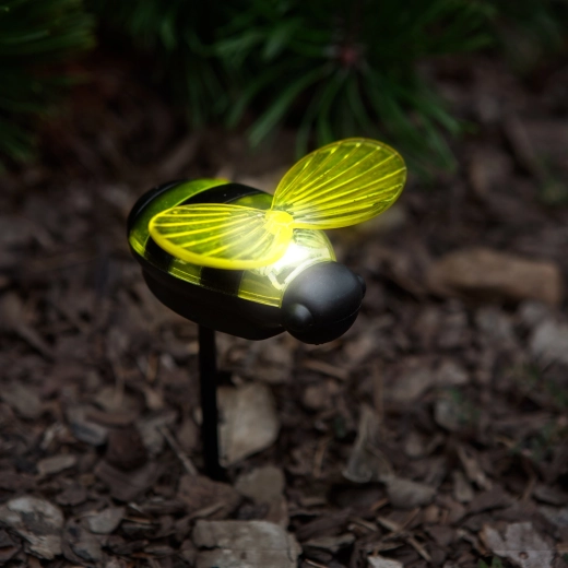 Zonnelamp op prikstok in de vorm van een bij met witte led