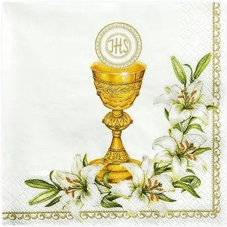 Paper napkins with white chalice motif 33 × 33 cm, 20 pcs