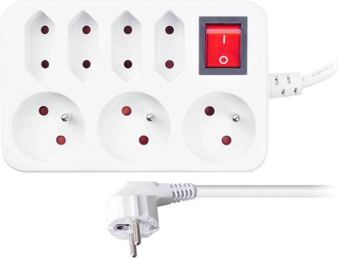 Solight extension lead with 7 sockets, white, with switch, 2 m