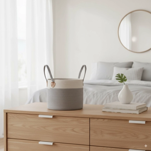 Ronde textiele mand voor wasgoed en speelgoed 33 × 27 cm – grijs