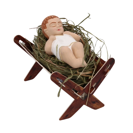 Kerststalfiguur – Jezuskind (baby in de kribbe op hooi), groot, gekleurd - 1 stuk