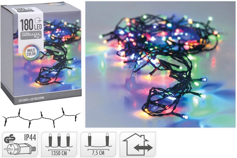 Christmas LED string lights 13.5 m, 180 multicolour LEDs, IP44