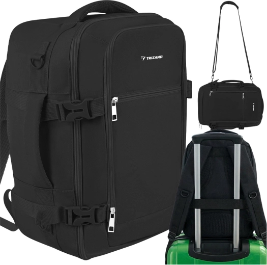 Trizand travel backpack 40 × 25 × 20 cm 20 l black (carry-on luggage 2-in-1 backpack/bag)
