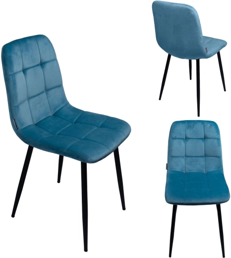 Upholstered dining chair in velvet in loft style, blue - 1 piece