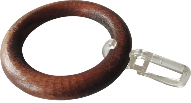 Houten ringen voor gordijnroedes met haak, walnoot (10 stuks)