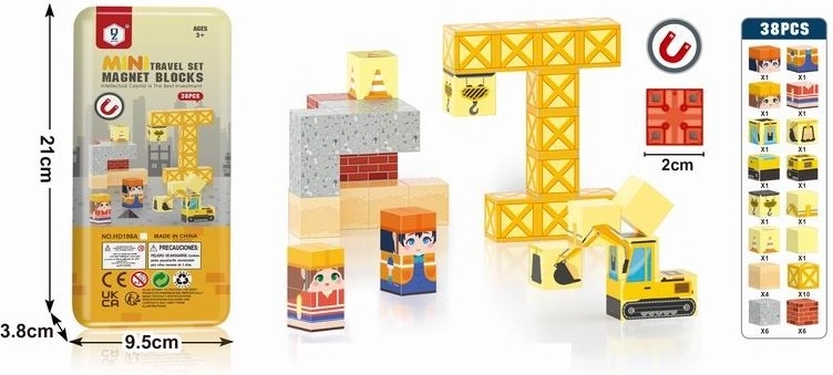 Magnetic blocks – construction (budowa), 38 pieces, 2 cm