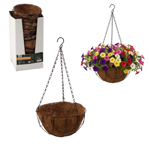 Suspension pour plantes avec insert en fibre de coco 25,5 × 13 cm