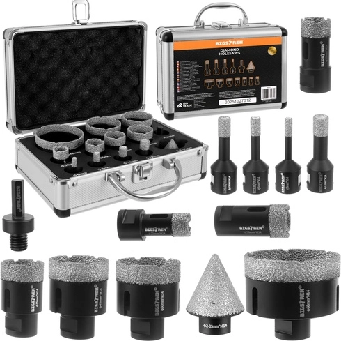 Bigstren diamant-kernboorbits 6–68 mm, set van 13 delen