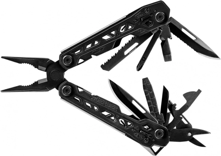 Multitool Gerber Truss Black – black multi-function tool with 17 functions and sheath